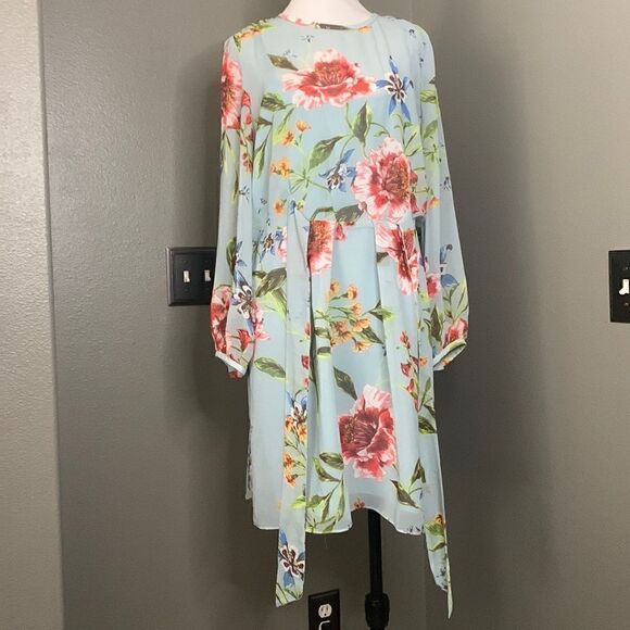 RACHEL by Rachel Roy Flora Long Sleeve Mini Dress Tie Waist - Picture 2 of 9